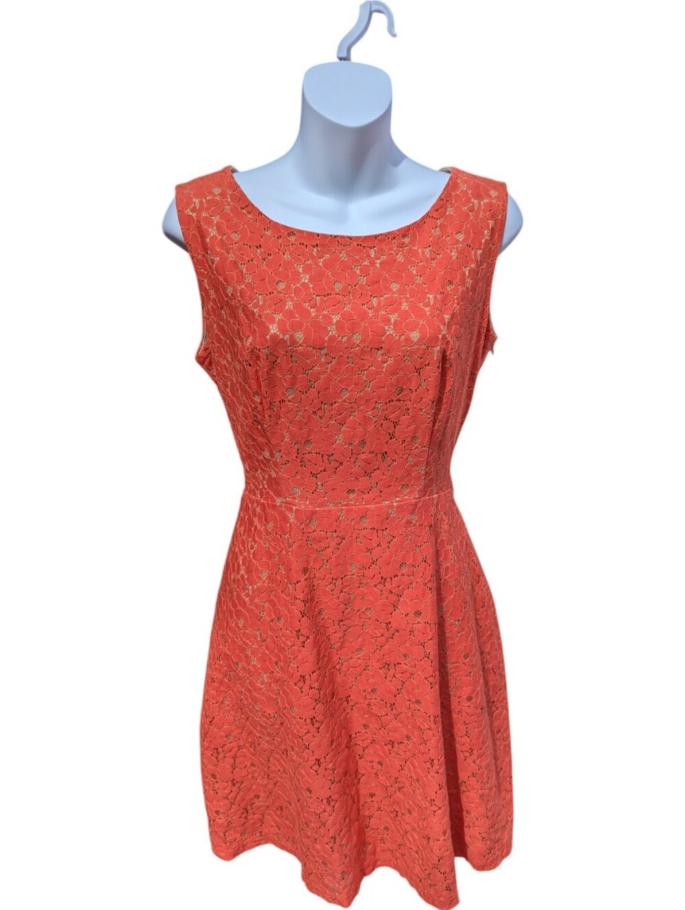 Sleeveless Coral Lace Fit & Flare Dress